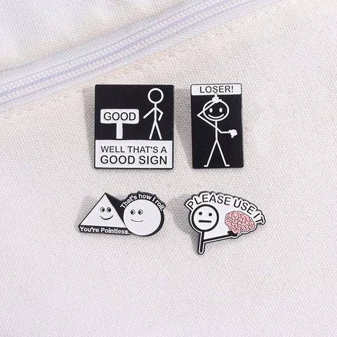 Lustiges Strichmännchen Emaille Pin Set Humorvoller Englischer Text Gehirn Geometrische Legierung Abzeichen Für Kleidung Rucksack
