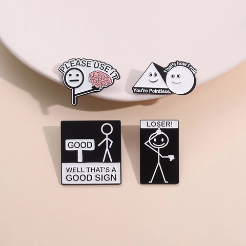 Lustige Strichmännchen Emaille Brosche Set Western Humorvolle Englische Zitate Zinklegierung Reversnadel Geometrisches Abzeichen Für Taschen Kleidung Dekoration