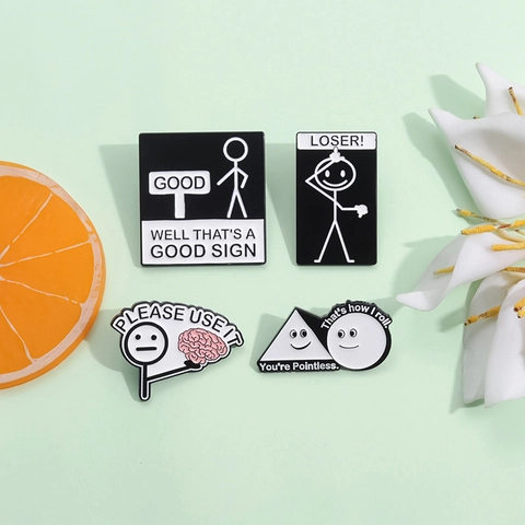 Humorous Stickman Enamel Pin Alloy Brooch Badge Funny English Quote Meme Pin For Clothes Backpack Hat Minimalist Jewelry Gift