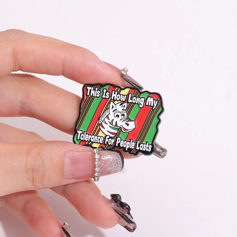 Grappige Cartoon Zebra Emaille Pin Dit Is Hoe Lang Mijn Tolerantie Duurt Humoristische Slogan Metalen Broche Accessoire Cadeau