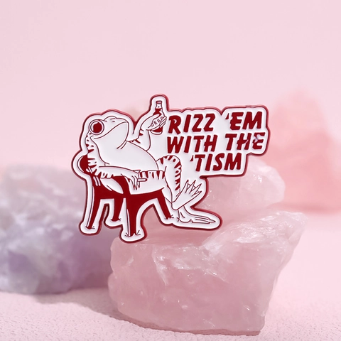 Divertente Spilla in Smalto Rana Rizz 'Em With The 'Tism Lettera Distintivo in Metallo Animale Cartoon per Vestiti Borse