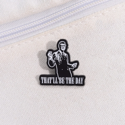 Spilla in Smalto Ritratto Musicista Rock Retrò Bianco Nero Stile Buddy Holly That'll Be The Day Distintivo in Lega