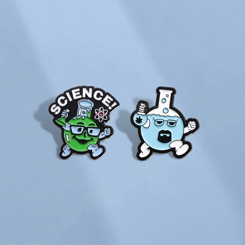 Wissenschaft Cartoon Emaille Broschen Legierung Laborflasche Pins Neuheit Charakter Stil Abzeichen Schmuck Für Jacken Rucksäcke Geschenk
