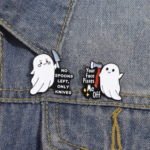 Ensemble de Pins en Émail Fantôme de Dessin Animé Badge Halloween No Spoons Left Only Knives Bijoux de Revers