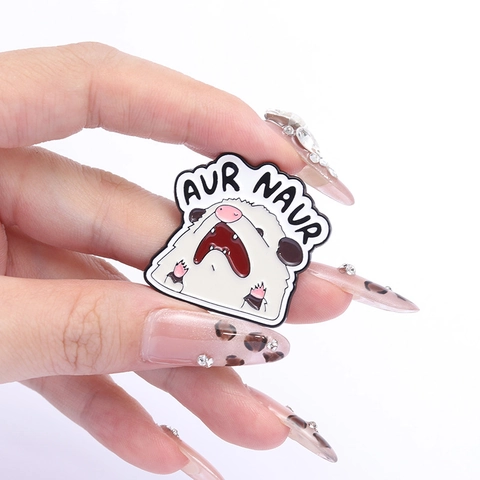 Funny Cartoon Yelling Opossum Enamel Pin Aur Naur Meme Animal Brooch For Backpack Clothing Hat Accessories Decoration Jewelry Gift