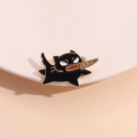 Funny Black Cat Holding Knife Enamel Pin Cartoon Animal Zinc Alloy Brooch For Unisex Clothing Bag Crime Letter Badge Jewelry