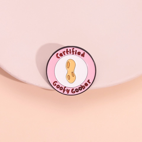 Certified Goofy Goober Emaille Anstecknadel Rund Cartoon Erdnuss Zinklegierung Brosche Abzeichen Für Kleidung Dekoration