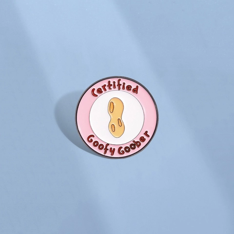 Cartoon Peanut Round Enamel Brooch Funny Metal Badge Quirky Lettering Accessory For Backpack Clothes Denim Jacket Unisex Jewelry