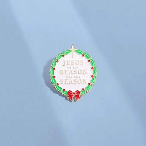 Weihnachten Emaille Kranz Brosche Jesus Ist Der Grund Für Die Saison Schriftzug Legierung Anstecknadel Mit Beeren Schleife