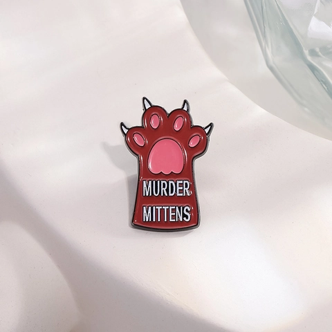 Spilla Creativa a Forma di Zampa di Gatto Rossa Murder Mittens Simpatico Distintivo in Lega di Zinco per Vestiti Zaino Accessori Gioielli Regalo