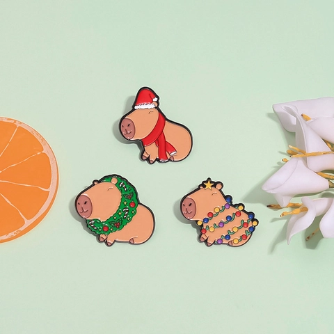 Christmas Capybara Enamel Pin Cute Animal Brooch Alloy Lacquered Badge Festive Holiday Decoration Accessory Gift For Women Men