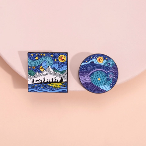 Spilla Artistica in Smalto Stile Notte Stellata Elementi Film Fantasy Distintivo in Lega di Zinco per Zaino Abbigliamento Accessori