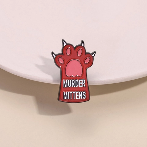 Spilla Creativa a Forma di Zampa di Gatto Rossa Murder Mittens Simpatico Distintivo in Lega di Zinco per Vestiti Zaino Accessori Gioielli Regalo