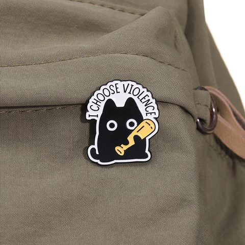Humorous Cartoon Black Cat Enamel Pin Set Humorous Cat Lettering Zinc Alloy Brooch Badge For Clothing Backpack Decoration