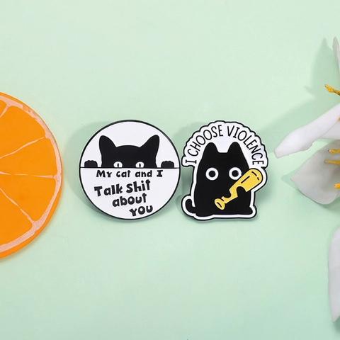 Divertido Broche de Gato Negro Esmalte Aleación Dibujos Animados Animal Insignia Joyería Para Ropa Mochila Chaqueta Sombrero