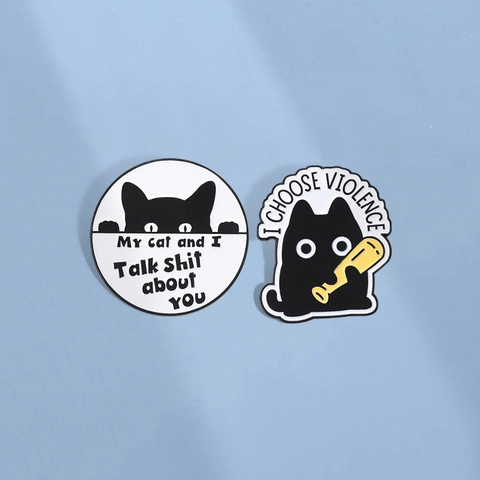 Pins de Esmalte de Gato Negro Humorísticos I Choose Violence Insignias de Aleación de Dibujos Animados para Mochila