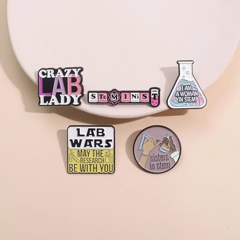 STEM Women In Science Enamel Pin Set Alloy Lab Wars Beaker Brooches Periodic Table Steminist Badges For Backpack Clothing Jewelry Gift