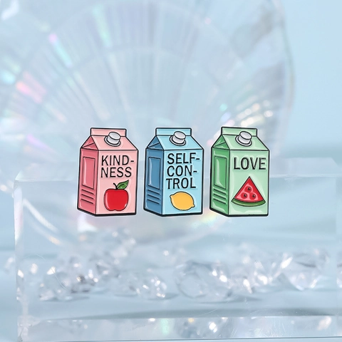 Cartoon Milk Carton Enamel Pin Fruit Pattern Alloy Brooch Badge For Clothing Bags Backpack Decoration Gift Unisex