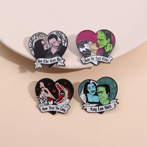 Zinklegering Hart Emaille Pin Goth Film Personage Badge Never Trust The Living Reversspeld Voor Kleding Tas Rugzak
