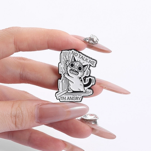 Süße Cartoon Katze Emaille Brosche Für Damen Kinder Lustige Schwarz Weiß Tier Legierung Abzeichen Anstecknadeln Für Rucksack