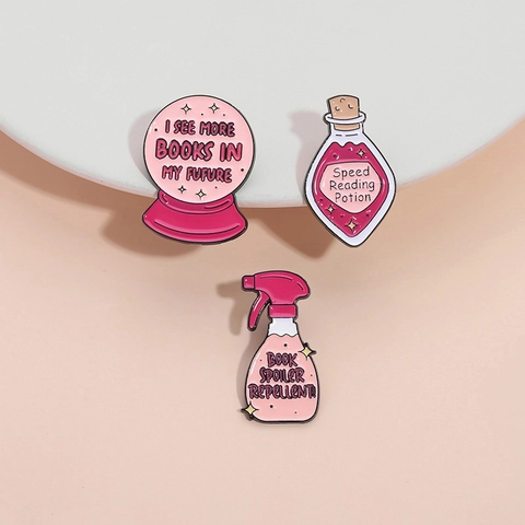 Pin de Esmalte para Amantes de Libros Tema de Lectura Rosa Broche de Aleación de Zinc Frasco de Poción Insignia para Mochila