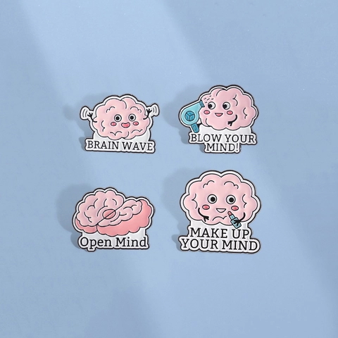 Épingle en Émail de Cerveau Rose Dessin Animé Ensemble de Badges Broches en Alliage de Zinc Open Mind Épingle à Revers Personnalisée pour Sac à Dos Veste Cadeau