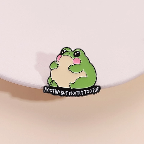 Süße Cartoon Grüne Dicke Frosch Emaille Pin Humorvolle Zinklegierung Brosche Abzeichen Mit Slogan Für Rucksack Kleidung