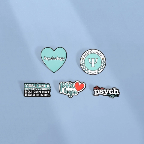 Psychology Enamel Pin Zinc Alloy Brooch For Student Bag Clothing Decoration With Psi Symbol And Letter Heart Shape Pin Gift