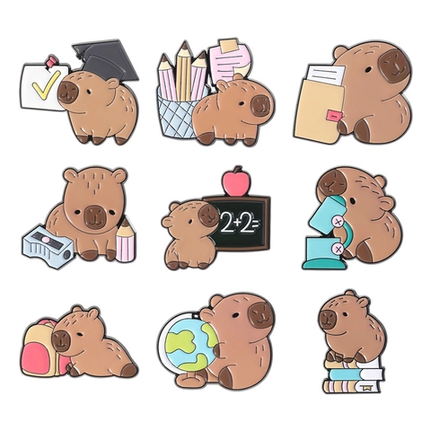 Broche Émail Capybara Mignonne Alliage Badge Animal Dessin Animé pour Écoliers Série Science Mathématiques Chimie Accessoires de Vêtement