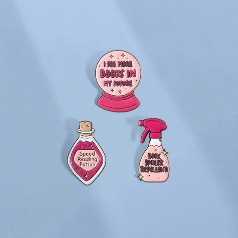 Creative Alloy Enamel Brooch Pin Set Pink Bottle Crystal Ball Design Decorative Lapel Pin For Book Lovers Daily Fashion