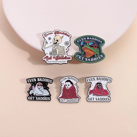 Punk Emaille Pin Set Zinklegierung Skelett Grüner Frosch Halloween Maske Brosche Even Baddies Get Saddies Reversnadel Für Taschen