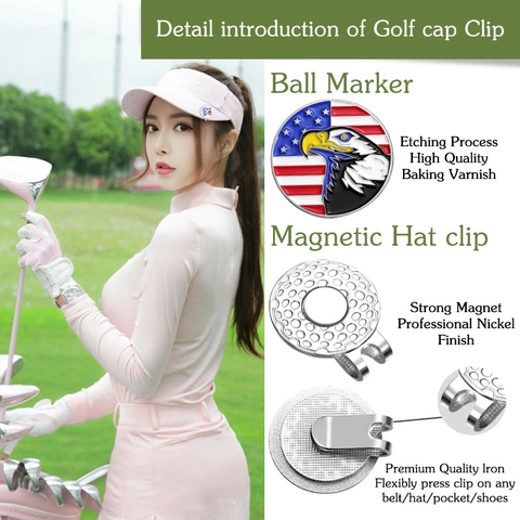 Magnetischer Golfballmarker Hutclip Amerikanische Flagge Adler Freiheitsstatue US Thema Metall Golfzubehör Für Herren Damen Golfer Geschenk