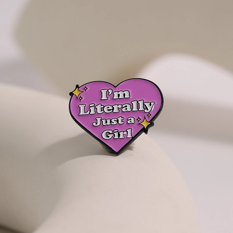Funny Enamel Pin Brooch For Women Girl Pink Heart Bowknot Shape I Am Literally Just A Girl Slogan Jewelry Badge For Bag Clothes