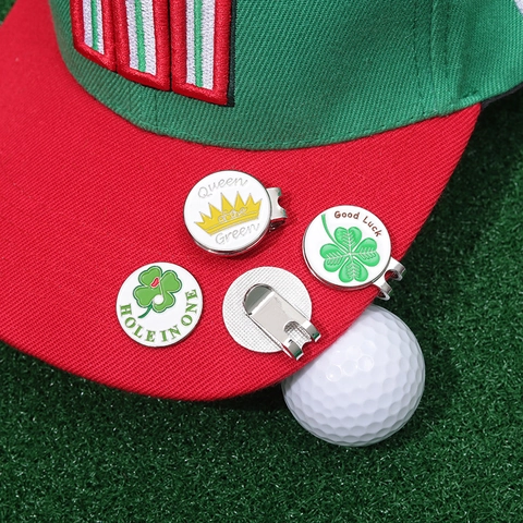 Professioneller Zinklegierung Golf Ballmarker Mit Magnetischem Hutclip Emaille Krone Kleeblatt Hole In One Muster Golf Trainingszubehör Geschenk