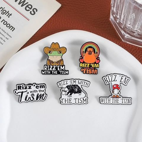 Cartoon Animal Enamel Pin Set Rizz Em With The Tism Frog Capybara Opossum Mushroom Metal Badge Alloy Brooch Pin For Clothes