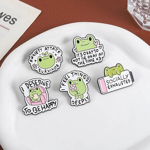 Cartoon Frog Enamel Brooch Pin Mental Health Quote Zinc Alloy Badge For Backpack Clothing Accessory Aesthetic Jewelry For Men Women