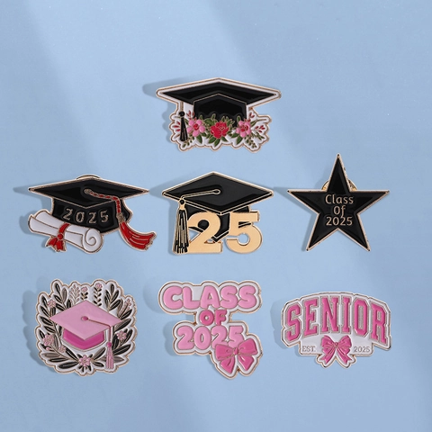 Class Of 2025 Graduation Enamel Pin Collection Zinc Alloy Graduation Cap Flower Star Senior Badge Brooches Gift For Students