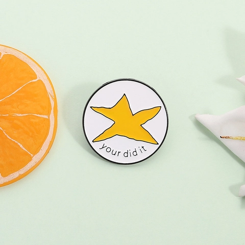 Cartoon Round Enamel Brooch Pin For Clothes Yellow Star Your Did It Slogan Alloy Badge Jewelry Decorative Accessory