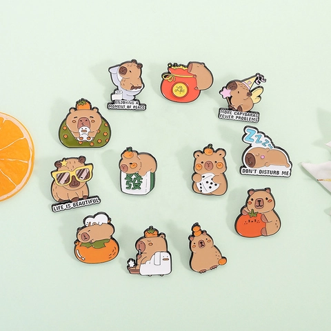 Cute Cartoon Capybara Enamel Pin Brooch Alloy Baking Varnish Metal Badge For Backpack Clothing Decorative Personalized Accessories