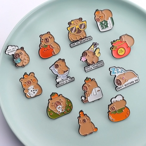 Cute Cartoon Capybara Enamel Pin Brooch Alloy Baking Varnish Metal Badge For Backpack Clothing Decorative Personalized Accessories