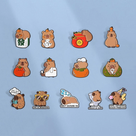 Cute Cartoon Capybara Enamel Pin Zinc Alloy Animal Brooch Fun Capybara Badge For Backpack Clothes Student Gift Jewelry