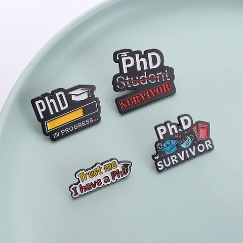 Academic PhD Enamel Pin Doctoral Cap Progress Bar Zinc Alloy Brooch For Graduation Students Commemorative Jewelry Gift