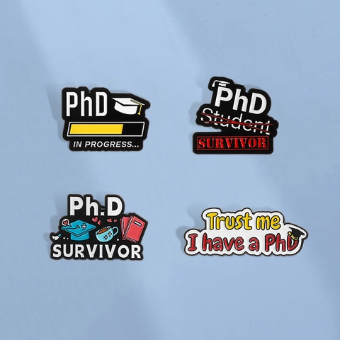 Academic PhD Enamel Pin Doctoral Cap Progress Bar Zinc Alloy Brooch For Graduation Students Commemorative Jewelry Gift
