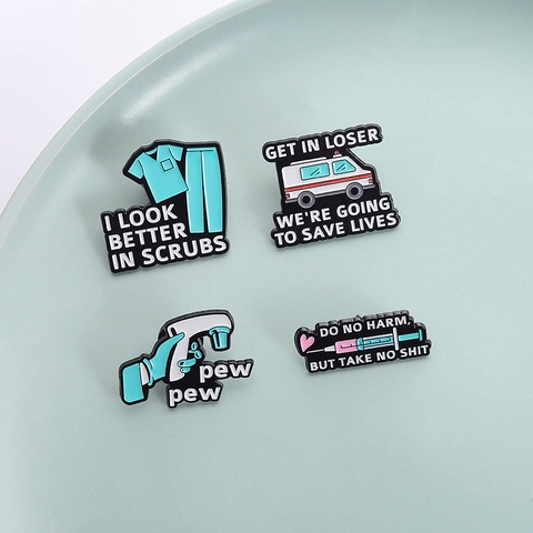 Grappige Medische Emaille Speld Ambulance Scrub Spuit Thermometer Broche Verpleegster Arts Cadeau Zinklegering Sieraden