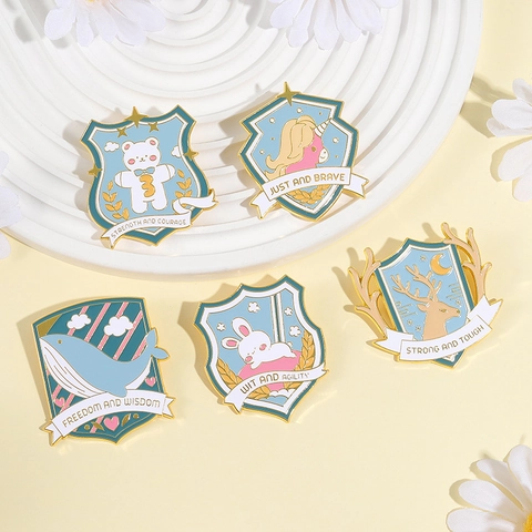 Inspiration Animal Bouclier Émail Pin Badge Alliage Dessin Animé Lapin Ours Licorne Baleine Broche Bijoux Pour Vêtements Sac à Dos