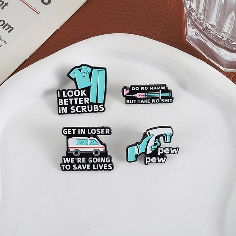 Funny Medical Enamel Pins For Nurses Doctors Gift Zinc Alloy Brooch Ambulance Scrubs Syringe Thermometer Badge Pins Jewelry