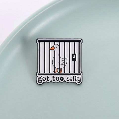 Funny White Goose In Cage Enamel Pin Zinc Alloy Brooch Cartoon Slogan Badge For Backpack Denim Jacket Clothes Decoration Jewelry