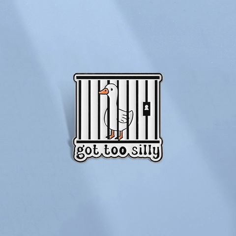 Funny White Goose In Cage Enamel Pin Zinc Alloy Brooch Cartoon Slogan Badge For Backpack Denim Jacket Clothes Decoration Jewelry