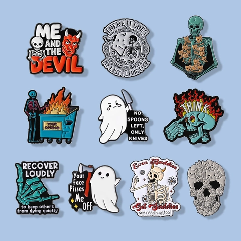 Spille Smaltate Punk Divertenti a Forma di Scheletro di Fantasma Spilla in Lega per Zaini Abbigliamento Regalo di Halloween