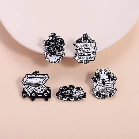 Cute Cartoon Black Cat Ghost Enamel Pin Zinc Alloy Metal Badge For Backpack Clothes Funny Animal Brooch Jewelry Gift Unisex